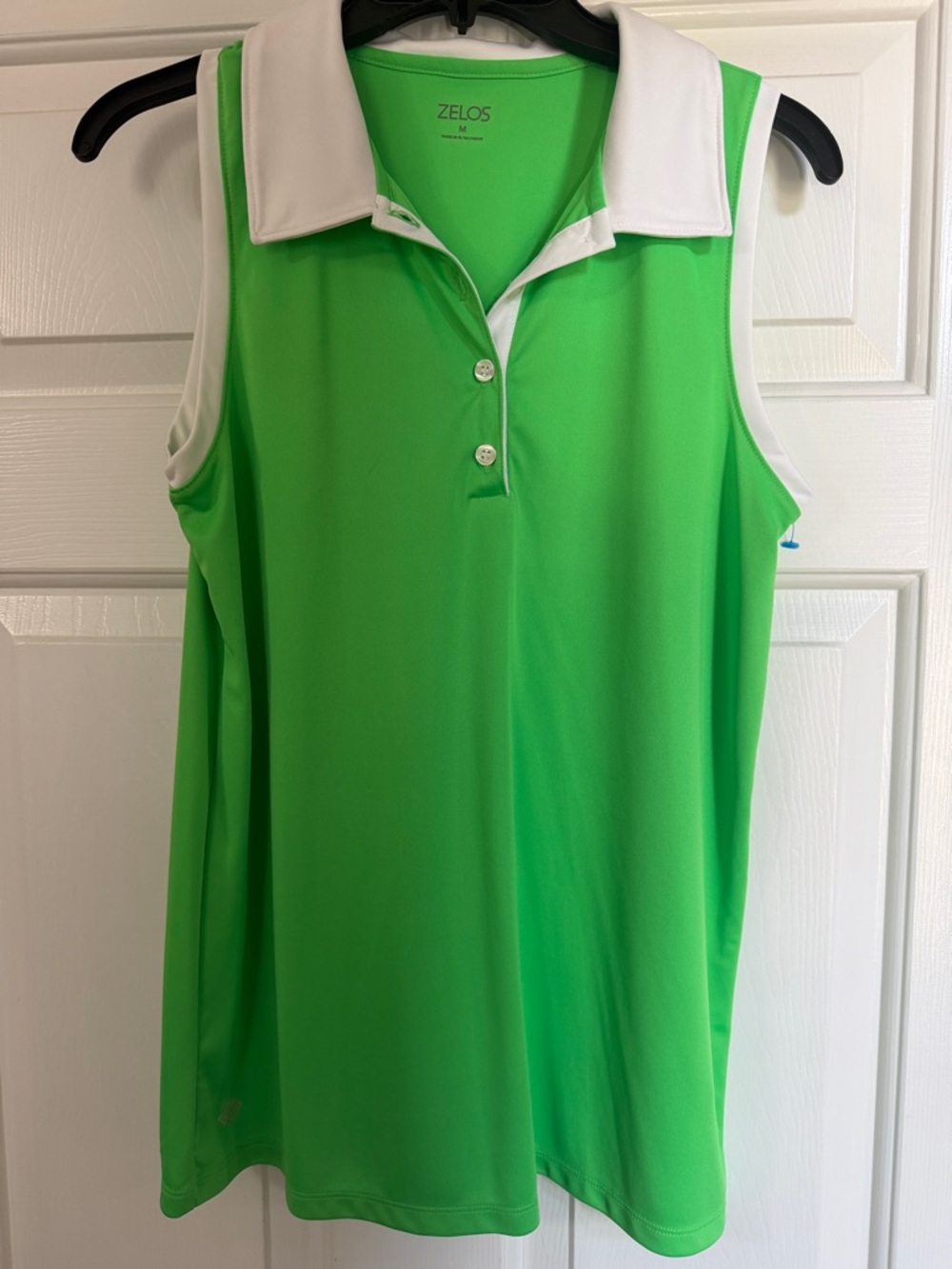 ZELOS Sleeveless Polo Tank in Lime Green with White Collar